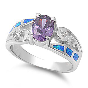 Amethyst CZ Polished Swirl Elegant Ring New .925 Sterling Silver Band Sizes 6-10