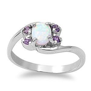 White Lab Opal Swirl Wrap Promise Ring New .925 Sterling Silver Band Sizes 5-10