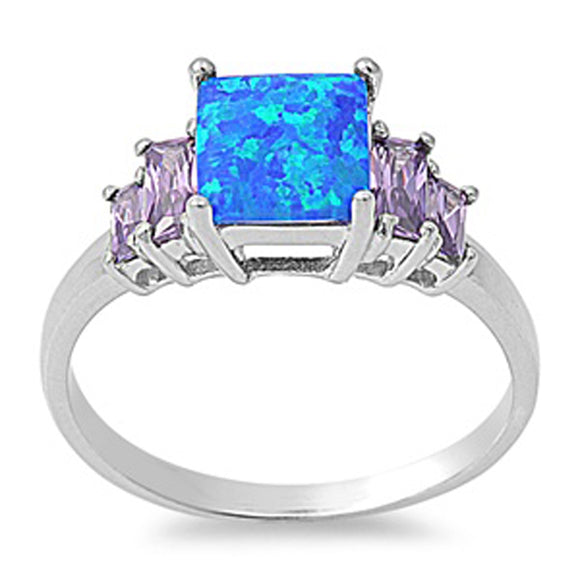 Blue Lab Opal Square Solitaire Elegant Ring .925 Sterling Silver Band Sizes 5-10