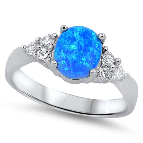 Blue Lab Opal White CZ Elegant Ring .925 Sterling Silver Sizes 4-13