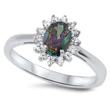 Rainbow Topaz CZ Sun Burst Oval New .925 Sterling Silver Band Sizes 4-10