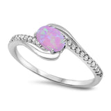 Solitaire Oval Pink Lab Opal Wedding Ring .925 Sterling Silver Band Sizes 4-10