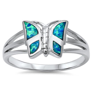 Butterfly Blue Lab Opal Polished Ring New .925 Sterling Silver Band Sizes 5-10