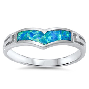 Blue Lab Opal Greek Key Chevron Polished Ring Sterling Silver Band Sizes 5-10