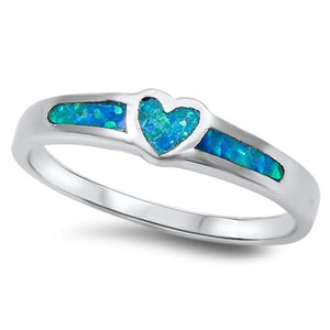 Blue Lab Opal Heart Love Polished Ring New .925 Sterling Silver Band Sizes 5-10