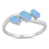 Triple Oval Blue Lab Opal Fashion Ring New .925 Sterling Silver Band Sizes 4-10