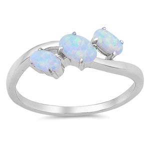 Triple Oval White Lab Opal Fashion Ring New .925 Sterling Silver Band Sizes 4-10