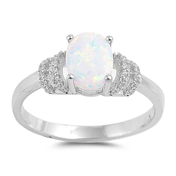 Oval White Lab Opal Wedding Promise Ring .925 Sterling Silver Band Sizes 5-10