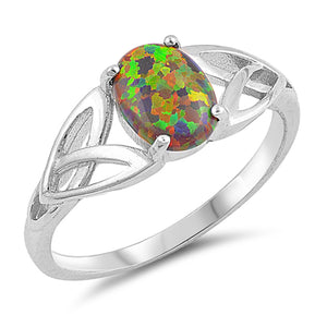 Oval Mystic Lab Opal Celtic Knot Ring New .925 Sterling Silver Band Sizes 4-12