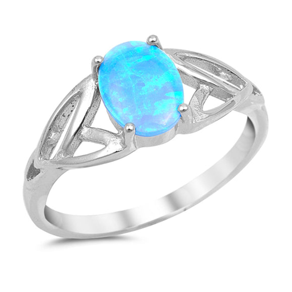 Blue Lab Opal Oval Celtic Trinity Ring New .925 Sterling Silver Band Sizes 4-12