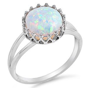 Deep Set White Lab Opal Wedding Ring New .925 Sterling Silver Band Sizes 4-12