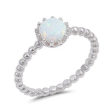 Round White Lab Opal Bubble Beaded Ring New .925 Sterling Silver Band Sizes 4-12