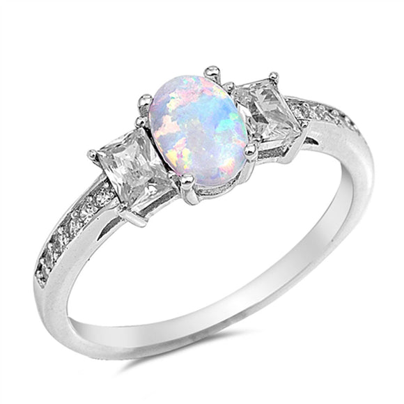 Clear CZ White Lab Opal Ring New .925 Sterling Silver Band Sizes 4-10