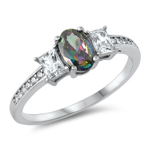 Rainbow Topaz CZ Oval Promise Ring New .925 Sterling Silver Band Sizes 4-10