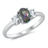 Rainbow Topaz CZ Oval Fashion Ring New .925 Sterling Silver Band Sizes 4-10