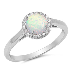 Round White Lab Opal Halo Wedding Ring New .925 Sterling Silver Band Sizes 4-12