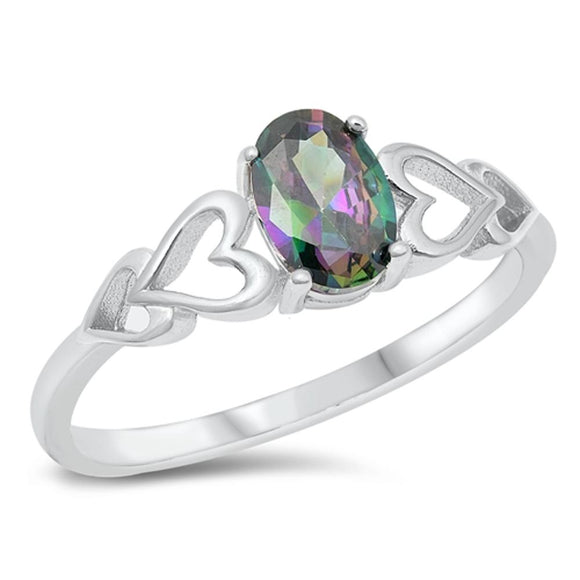 Cutout Rainbow Topaz CZ Heart Love Ring .925 Sterling Silver Band Sizes 4-10