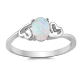 Oval White Lab Opal Heart Promise Ring New .925 Sterling Silver Band Sizes 4-12