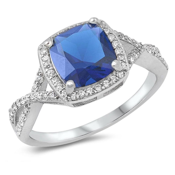 Blue Sapphire CZ Infinity Halo Ring New .925 Sterling Silver Band Sizes 5-10