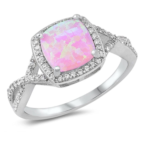 Infinity Clear CZ Pink Lab Opal Halo Ring .925 Sterling Silver Band Sizes 5-10