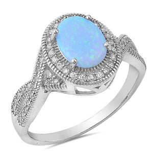 Clear CZ Blue Lab Opal Vintage Oval Ring .925 Sterling Silver Band Sizes 5-12