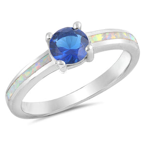 Blue Sapphire CZ White Lab Opal Ring New .925 Sterling Silver Band Sizes 5-10