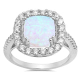 Clear CZ White Lab Opal Halo Wedding Ring .925 Sterling Silver Band Sizes 5-10