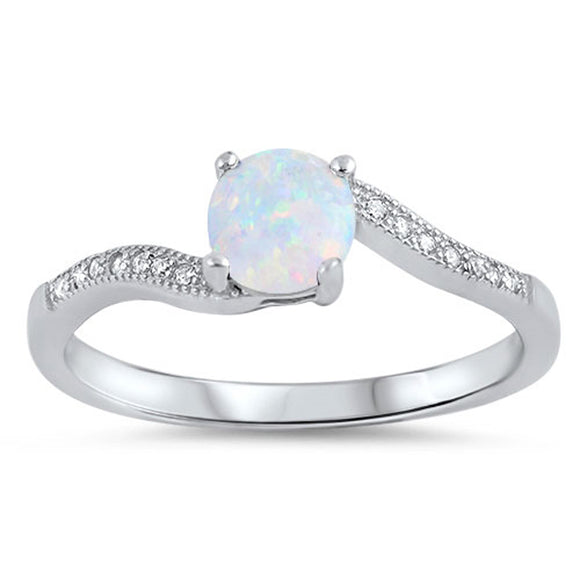 Clear CZ Round White Lab Opal Fashion Ring .925 Sterling Silver Band Sizes 4-10