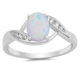 Clear CZ Oval White Lab Opal Cute Ring New .925 Sterling Silver Band Sizes 4-10