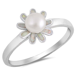 Freshwater Pearl Flower Fashion Ring New .925 Sterling Silver Band Sizes 4-10