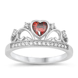 Sterling Silver Garnet Heart Tiara Ring