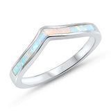 White Lab Opal Chevron Thumb Pointed Ring .925 Sterling Silver Band Sizes 4-12