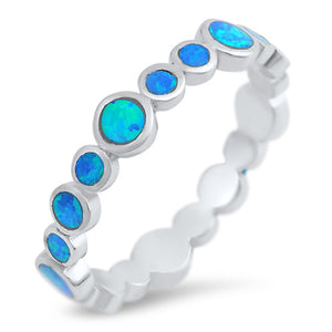 Eternity Blue Lab Opal Stackable Ring New .925 Sterling Silver Band Sizes 4-10