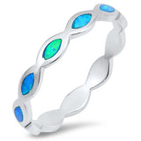 Eternity Blue Lab Opal Stackable Ring .925 Sterling Silver Thumb Band Sizes 4-10