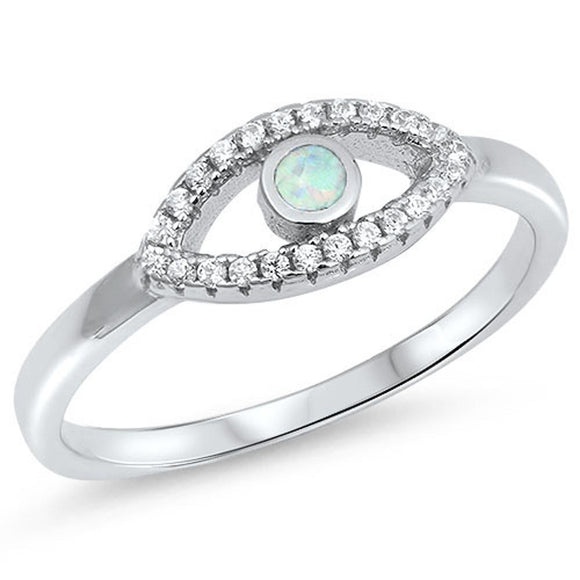 Clear CZ White Lab Opal Evil Eye Ring New .925 Sterling Silver Band Sizes 4-12