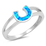 Blue Lab Opal Horseshoe Lucky Charm Ring .925 Sterling Silver Band Sizes 4-10