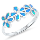 Clear CZ Blue Lab Opal Plumeria Flower Ring .925 Sterling Silver Band Sizes 4-12