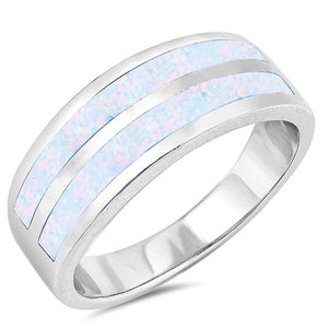 White Lab Opal Wide Wedding Ring New .925 Sterling Silver Fire Band Sizes 5-12