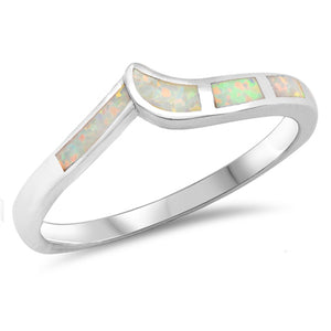 White Lab Opal Chevron Pointed V Midi Ring .925 Sterling Silver Band Sizes 4-10