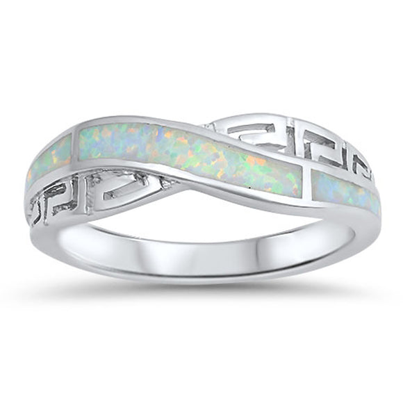 Infinity Knot Greek Key White Lab Opal Ring .925 Sterling Silver Band Sizes 5-10