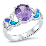 Sterling Silver Oval Amethyst CZ Blue Lab Opal Infinity Knot Ring Sizes 5-10