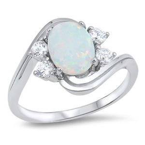 Oval White Lab Opal Fashion Cluster Ring New 925 Sterling Silver Band Sizes 5-10