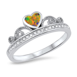 Mystic Lab Opal Princess Crown Midi Ring Sterling Silver Queen Band Sizes 4-10