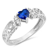 Blue Sapphire CZ Heart Solitaire Ring New .925 Sterling Silver Band Sizes 5-10