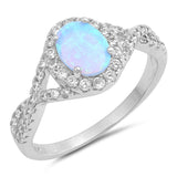 Clear CZ Oval Blue Lab Opal Halo Infinity Ring Sterling Silver Band Sizes 5-10