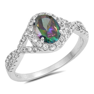 Rainbow Topaz CZ Studded Oval Fashion Ring New .925 Sterling Silver Sizes 4-10