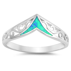 Blue Lab Opal Filigree Chevron Swirl Ring .925 Sterling Silver Band Sizes 4-10