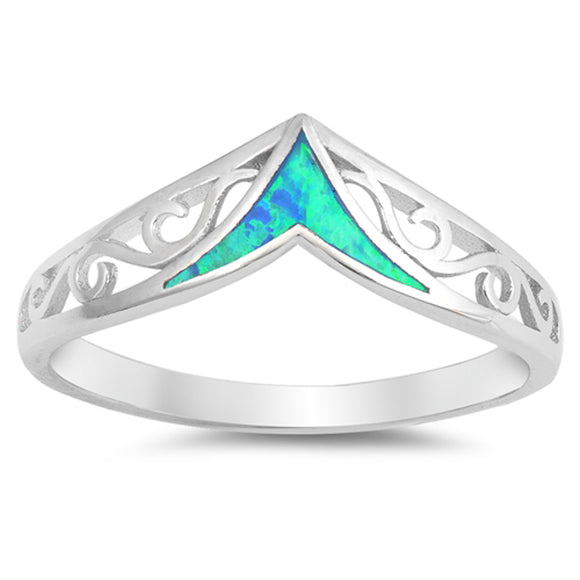 Blue Lab Opal Filigree Chevron Swirl Ring .925 Sterling Silver Band Sizes 4-10