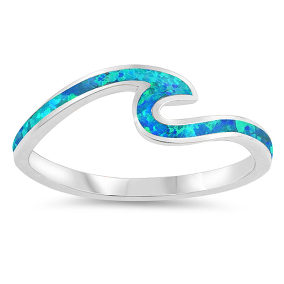 Blue Lab Opal Wave Dainty Thumb Ocean Ring .925 Sterling Silver Band Sizes 4-12