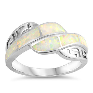 White Lab Opal Greek Key Filigree Ring New .925 Sterling Silver Band Sizes 5-10